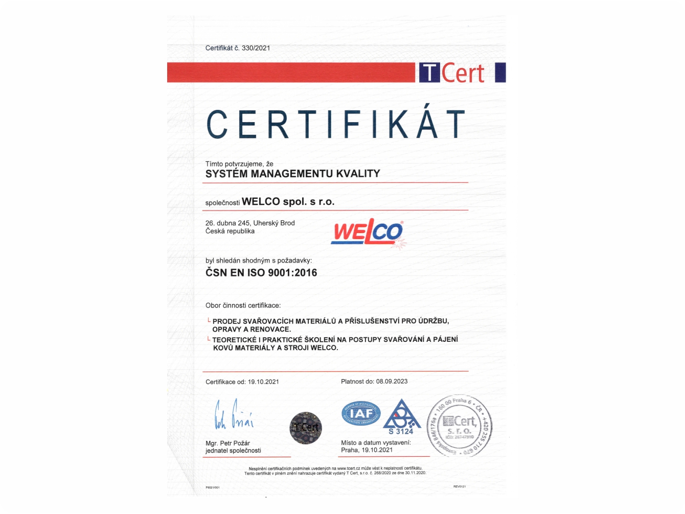 DOZOROVÝ AUDIT - SYSTÉM ŘÍZENÍ KVALITY EN ISO 9001:2016